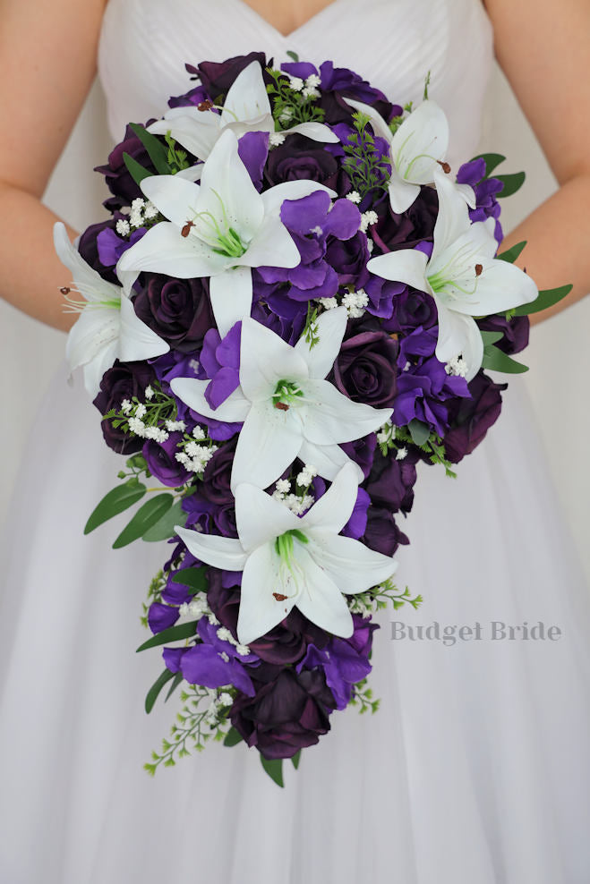 asiatic lily bridal bouquet Purple Lily Wedding Bouquet / – Budget-Bride