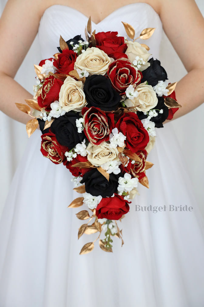 blue dress for baby girl Red and Black Wedding Bouquet / – Budget-Bride