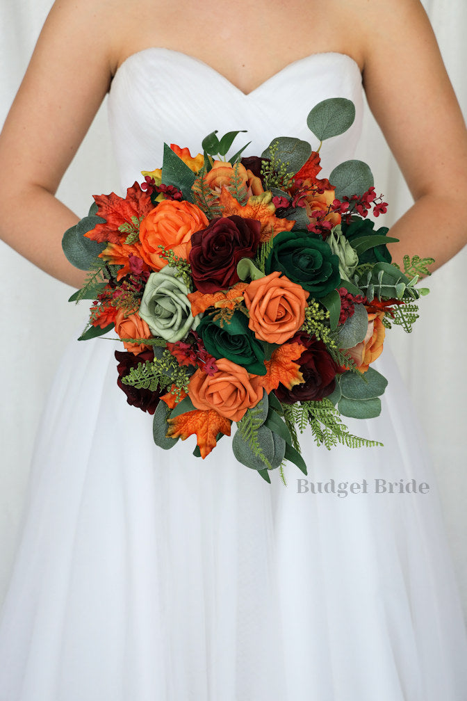 auburn bridesmaid dresses Fall Leaf Wedding Bouquet / – Budget-Bride