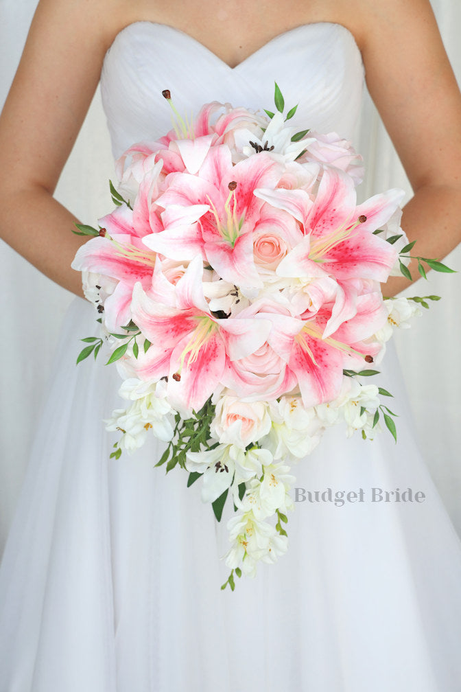 white stargazer lily wedding bouquet Stargazer Wedding Bouquet / – Budget-Bride