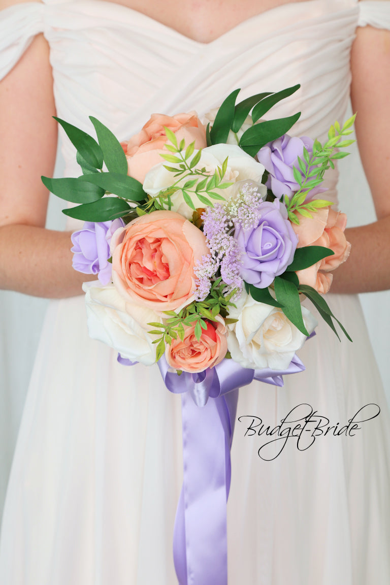 Faux Wedding Bouquet in Peach and Lilac - $170.00