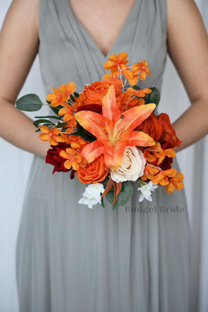 Artificial Wedding Bouquet in Red and Orange - $65.00
