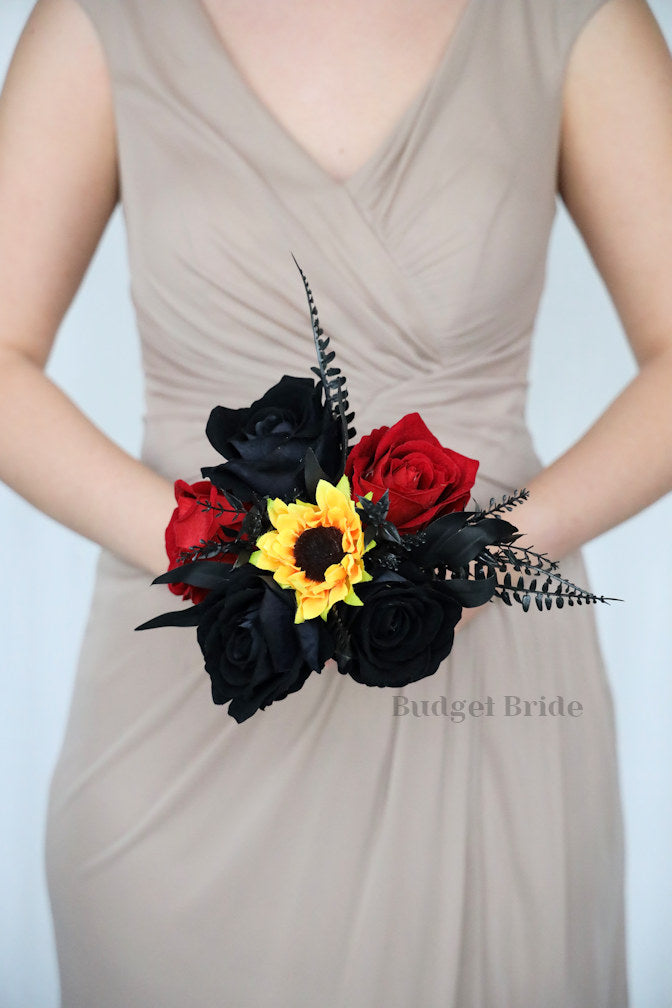 Artificial Wedding Bouquet with Sunflowers and Black - $39.50