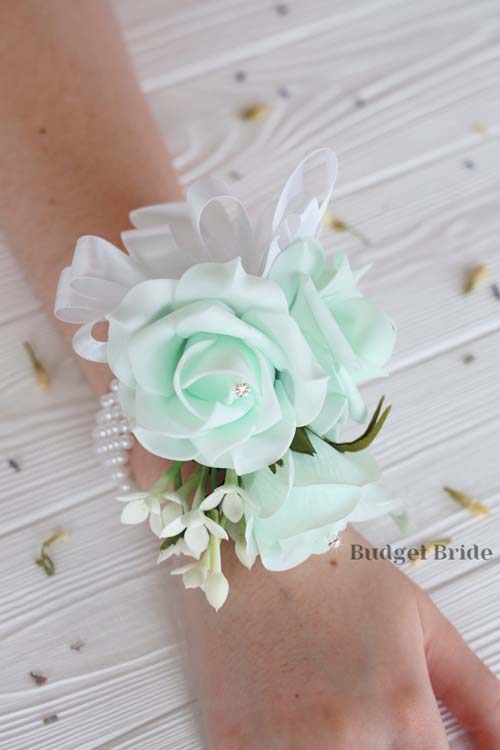 corsage for mint green dress Elegant Organza Rose Corsage & Boutonniere Set - Perfect for Prom Homecoming Wedding Flowers - Keepsake Reusable