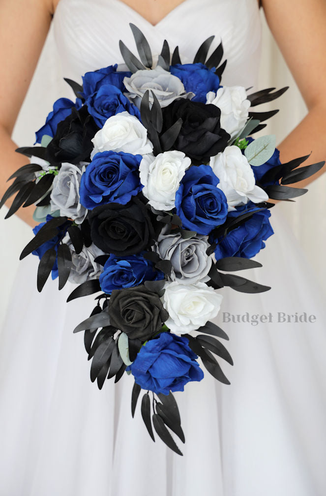 Royal Blue and Black Wedding Bouquet/ Budget-Bride Royal Blue and Black Wedding Bouquet/ Budget-Bride
