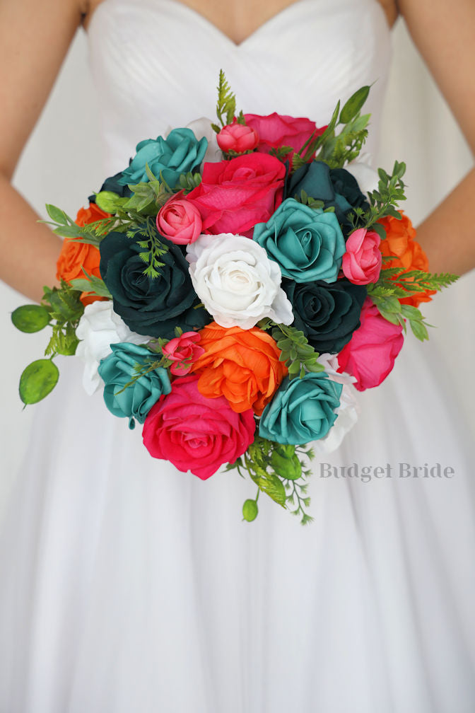 Hot Pink and Teal Wedding Bouquet / Budget-Bride Hot Pink and Teal Wedding Bouquet / Budget-Bride