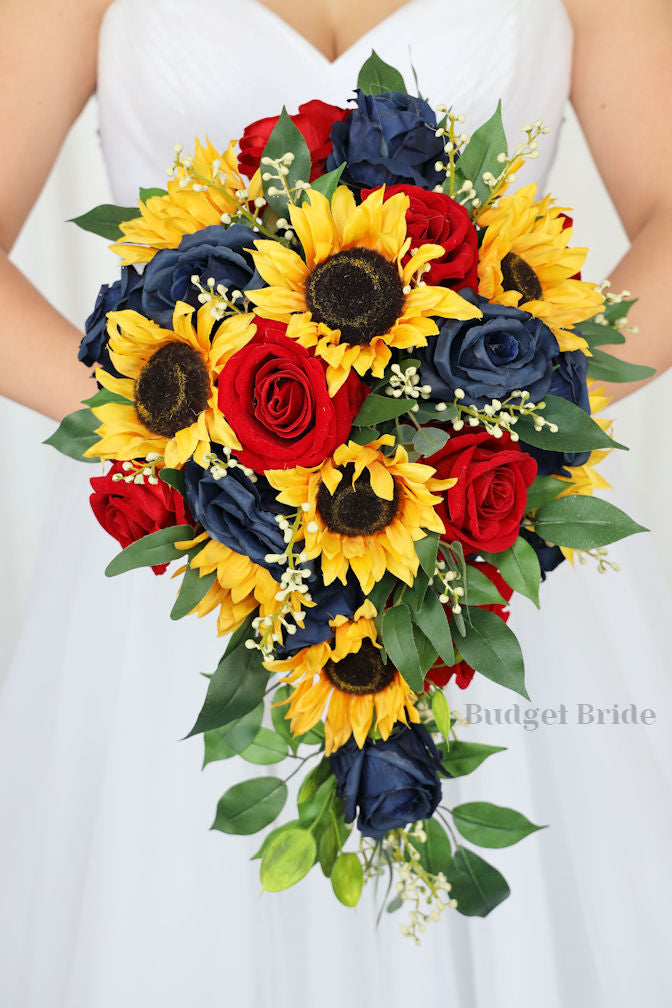 light blue and red wedding flowers