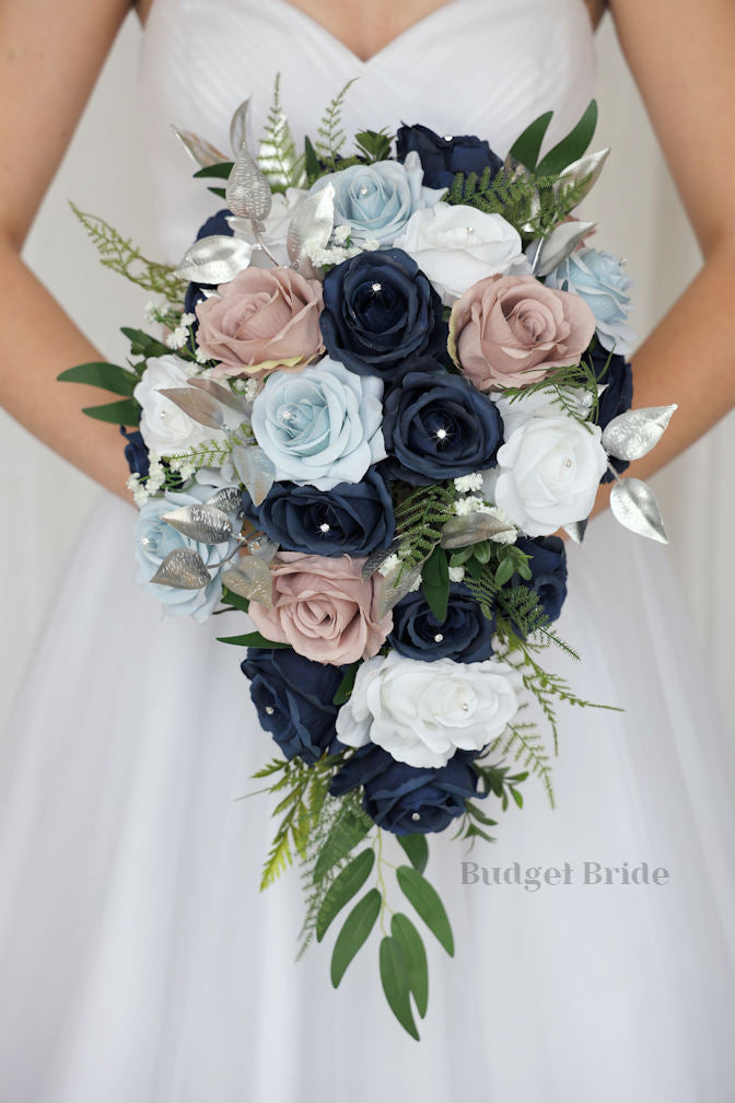 Dusty Blue and Navy Bridal Bouquet / Budget-Bride Dusty Blue and Navy Bridal Bouquet / Budget-Bride