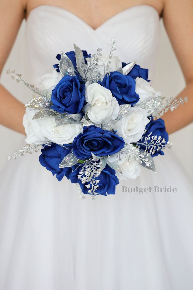 Royal Blue and Silver Wedding Bouquet / Budget-Bride Royal Blue and Silver Wedding Bouquet / Budget-Bride