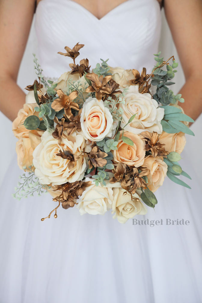 flowers for champagne wedding dress A-line Boho Champagne Off The Shoulder Wedding Dress Bridal Gown US4 / As Picture