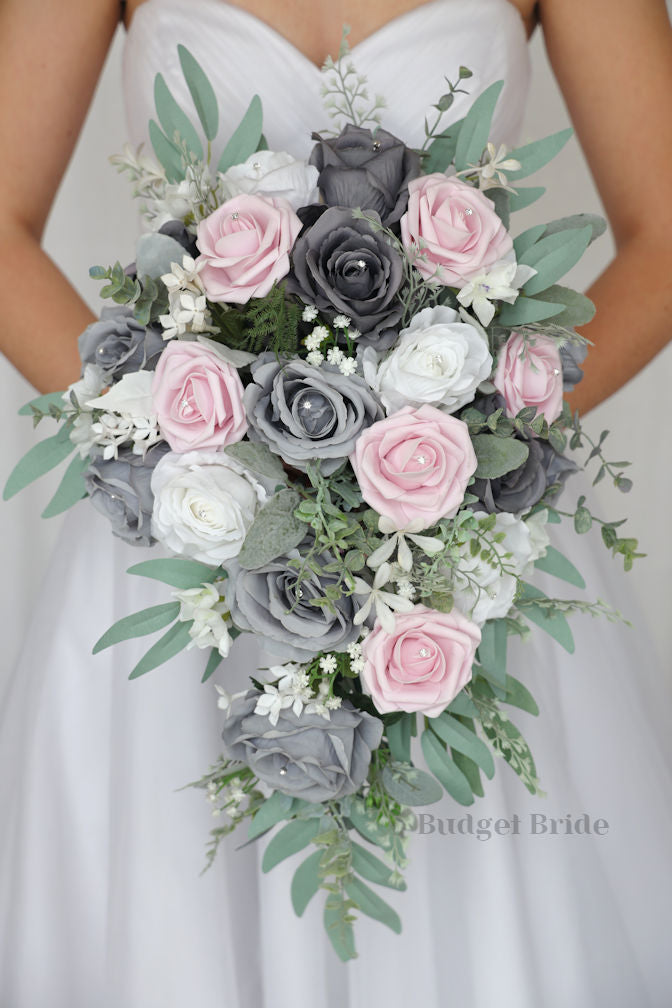 Pink and Gray Brides Flower Bouquet / – Budget-Bride
