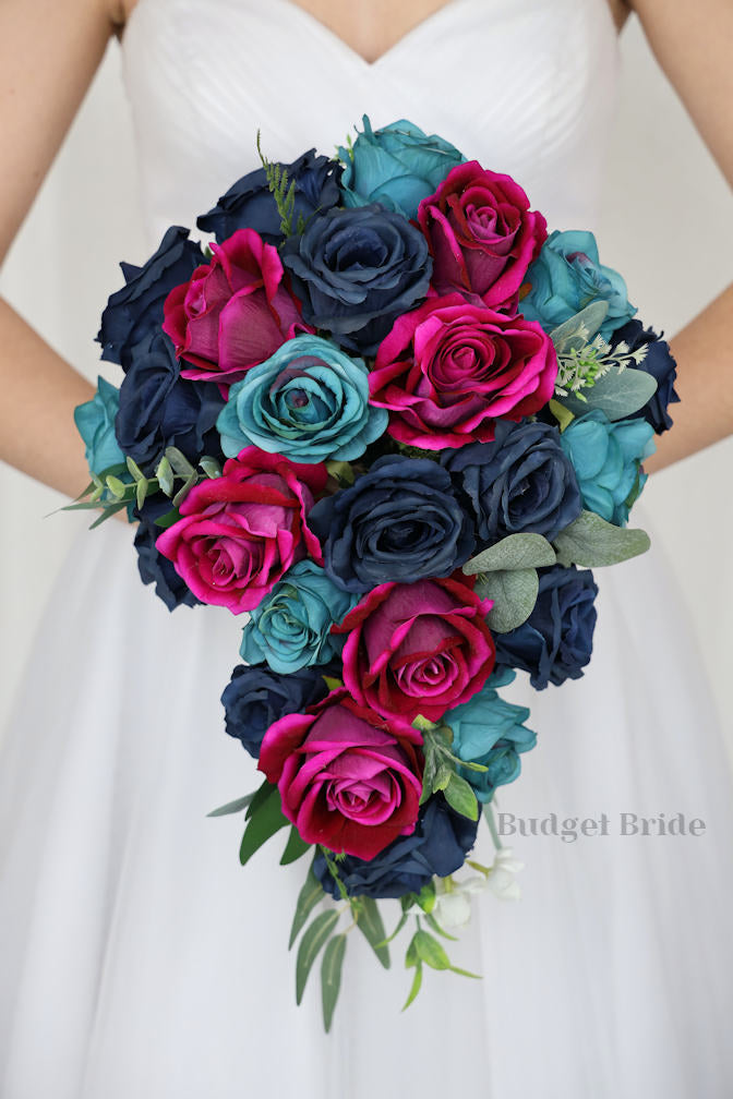 Magenta and Teal Cascading Wedding Bouquet / – Budget-Bride