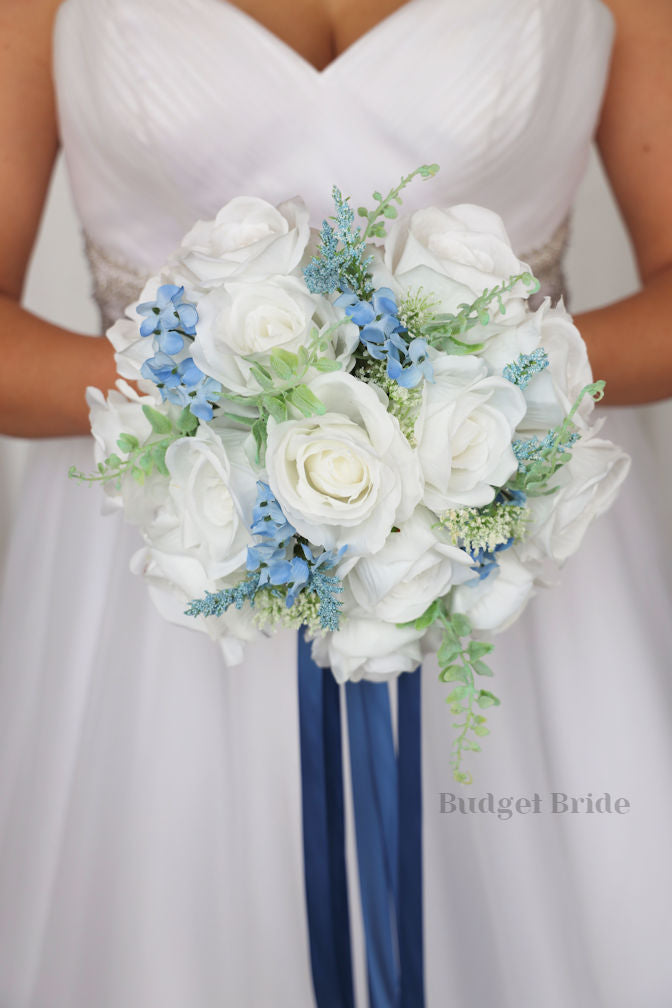 Yuki Round Bouquet in White and Blue - – Budget-Bride