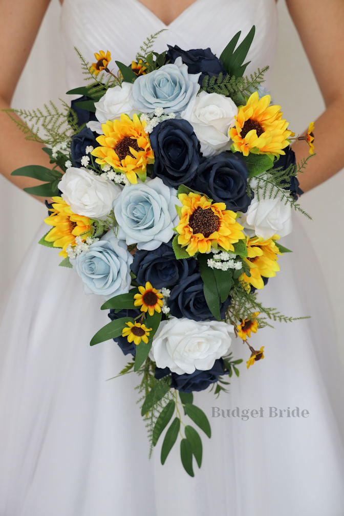 Dusty Blue Sunflower Wedding Bouquet / Budget-Bride Dusty Blue Sunflower Wedding Bouquet / Budget-Bride