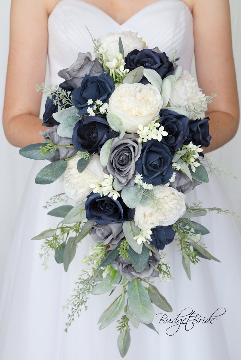 bouquet for navy blue dress 7.8 inch wide Navy Blue Bridesmaid Bouquet
