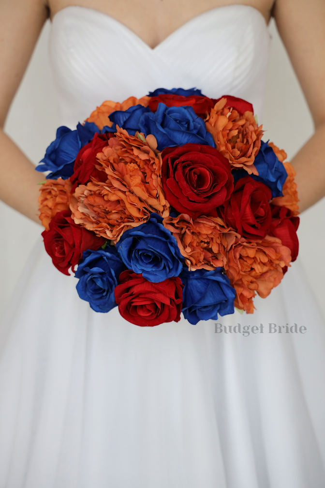 mist sage green bridesmaid dresses Rust and Royal Blue Wedding Bouquet / – Budget-Bride
