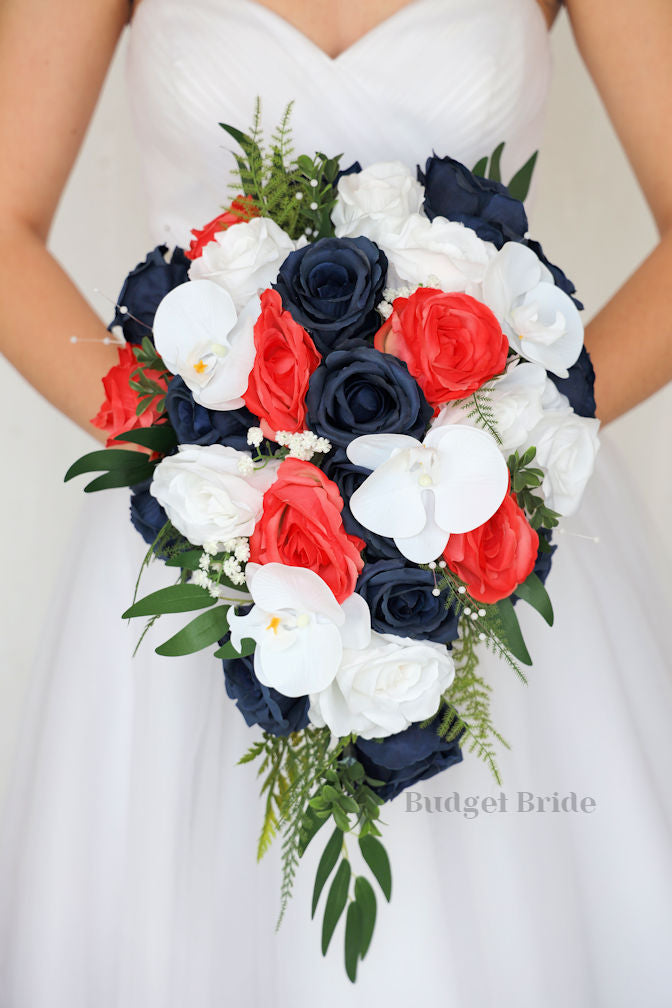 Navy Blue and Coral Wedding Flowers / – Budget-Bride