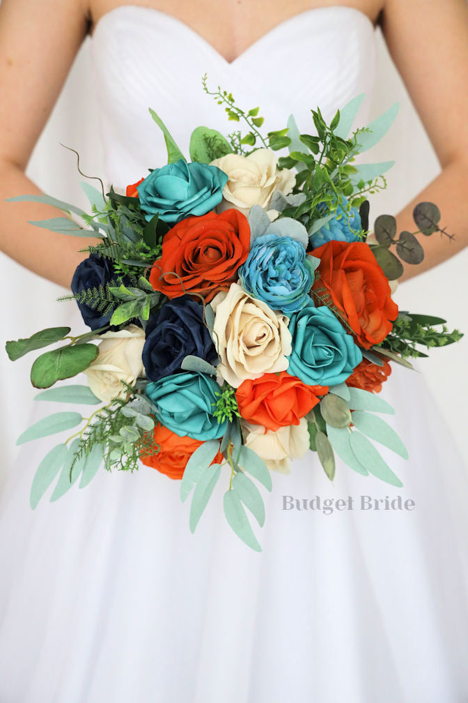 Rustic Turquoise Wedding Teal And Orange Bridesmaid Dresses Burnt Orange Navy Paper Flower Bouquet, Music Note Rustic Turquoise Wedding Teal And Orange Bridesmaid Dresses Burnt Orange Navy Paper Flower Bouquet, Music Note