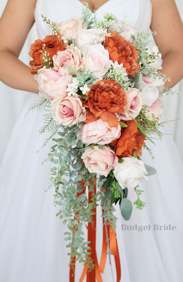 Cinzia Cascading Bouquet Burnt Orange and pink / – Budget-Bride