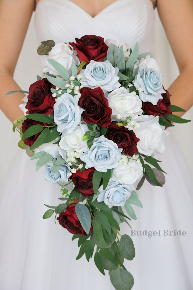 Burgundy and Dusty Blue Wedding Bouquet /  Budget-Bride