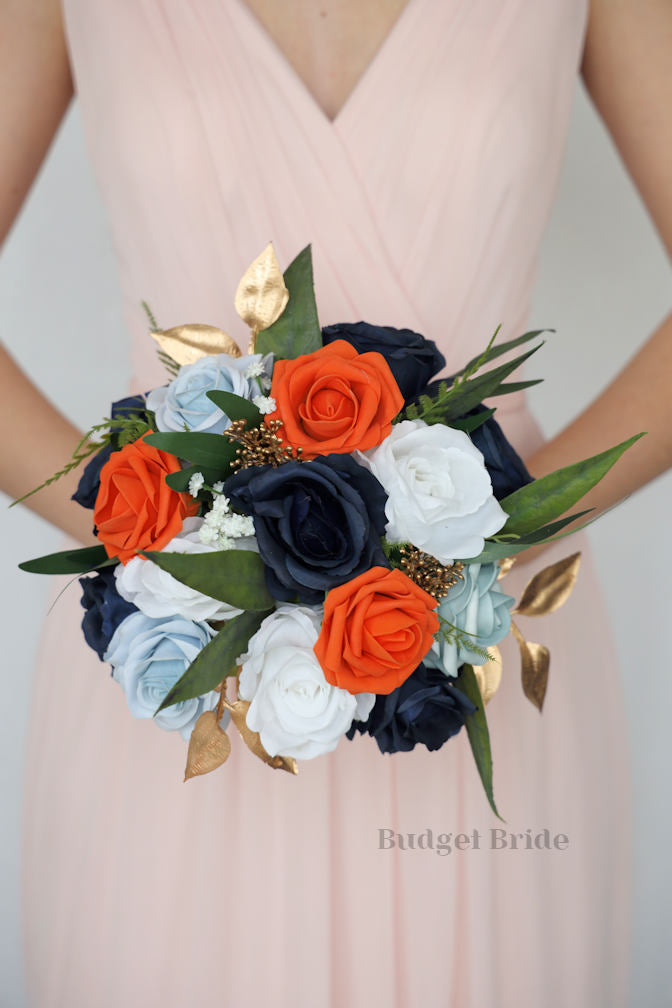 Silk Wedding Bouquet in Blue and Orange