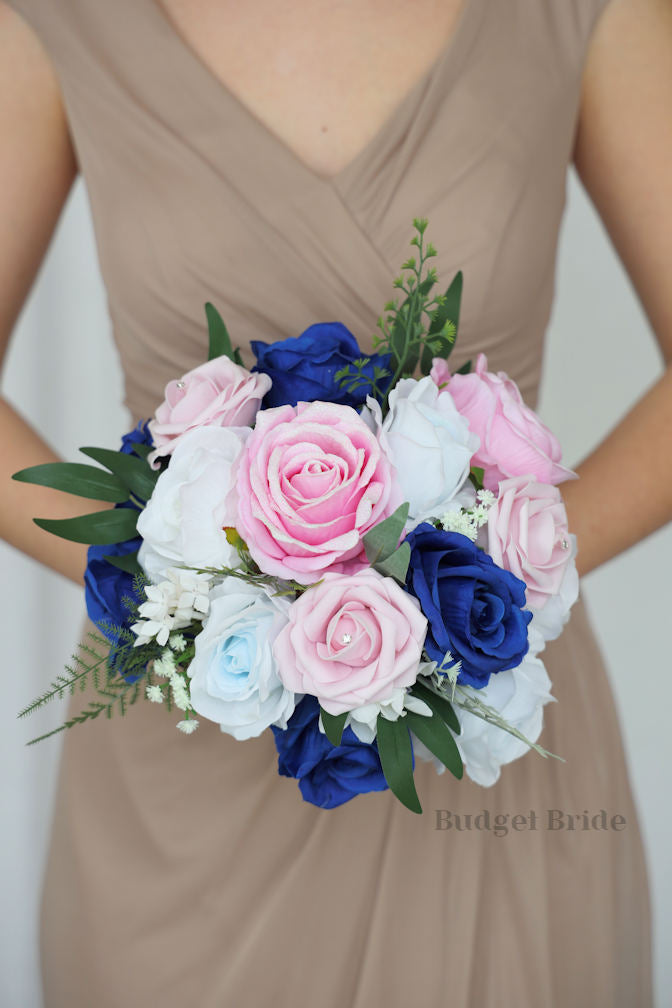 light pink and navy blue bridesmaid dresses La Femme