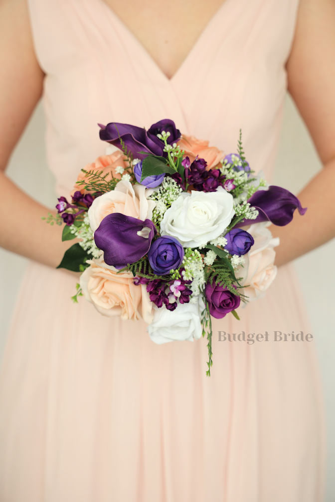 purple and peach bridesmaid dresses Silk Wedding Bouquet With - $65.00 Elegant Big Flower Dress