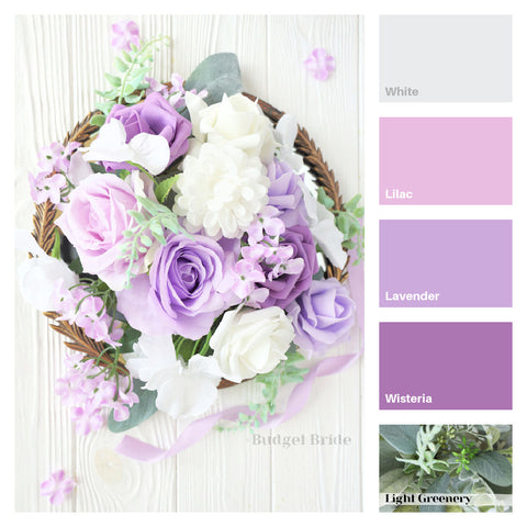 Cheap silk wedding flower with lavender wisteria and lilac flowers