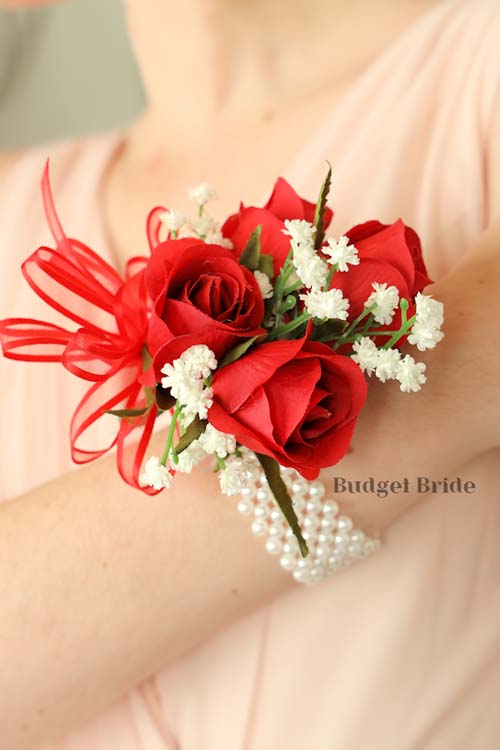 Red Rose Silk Flower Wrist Corsage