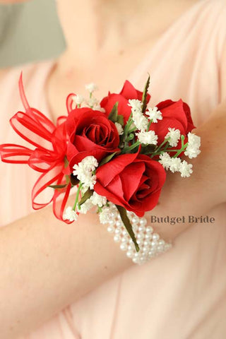 Red Rose Silk Flower Wrist Corsage