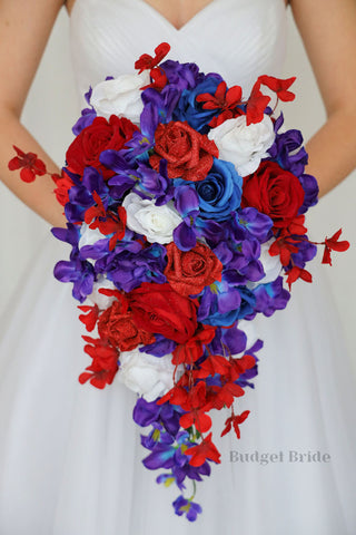 Blue and purple cascading bouquet with butterflies – The Bridal