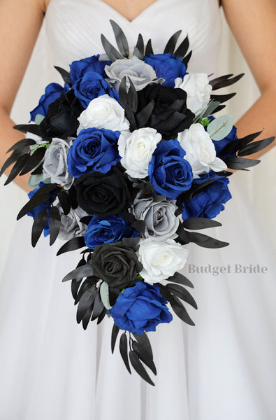 Royal Blue and Black Wedding Bouquet/ Budget-Bride Royal Blue and Black Wedding Bouquet/ Budget-Bride