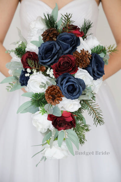 Burgundy navy blue store blush pink flowers Bridal bouquet