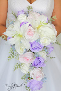Casablanca Lily, lavender and blush pink brides wedding bouquet flowers