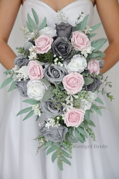 grey bridesmaid dresses pink flowers Pink and Gray Brides Flower Bouquet / Budget-Bride