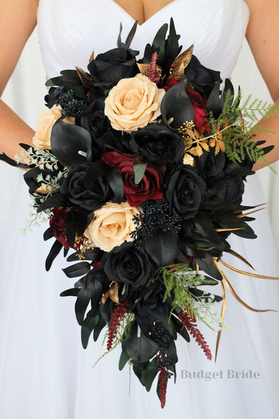 black ,red and some gold themed decor for wedding receptions,etc
