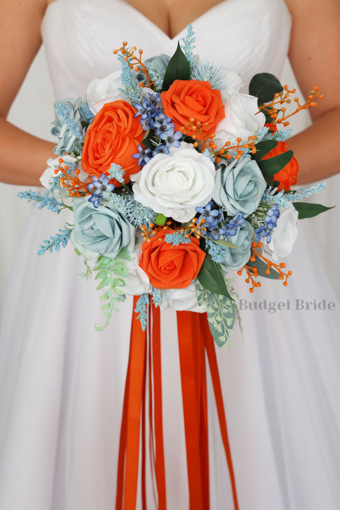 Gregory Bouquet in Dusty Blue and Orange/ – Budget-Bride