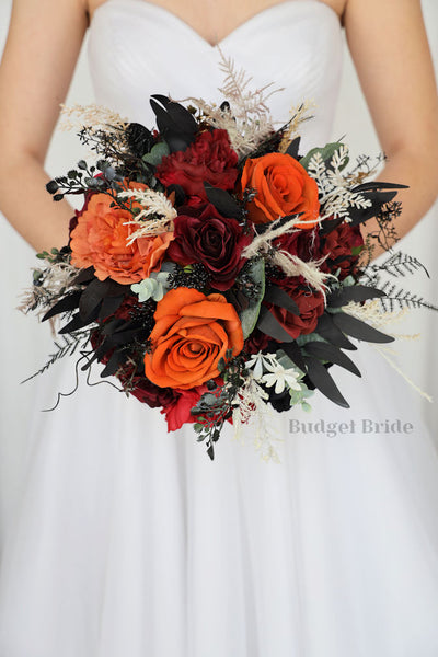 Bridal bouquet/ Orange bridal bouquet/ Pampas grass bridal high quality bouquet/Boho wedding bouquet/ Rustic wedding bouquet/Orange wedding set