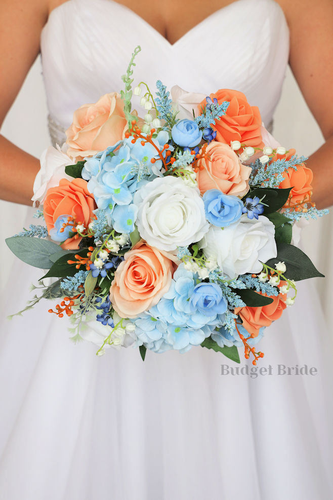 Orange Wedding Bouquets - Cheap Wedding Flowers  Tagged "dusty blue"   Budget-Bride