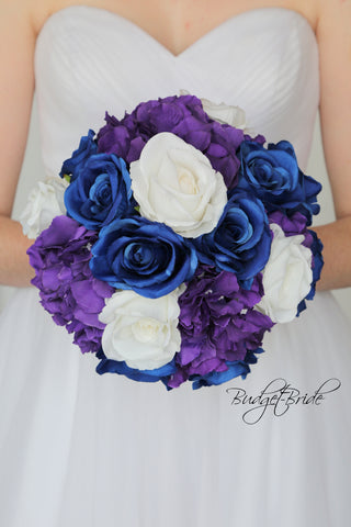 Blue and purple cascading bouquet with butterflies – The Bridal