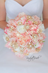 Pink and white brides bouquet flowers with bling