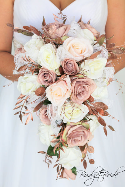Percy Cascading Brides Bouquet in Rose Gold / Budget-Bride Percy Cascading Brides Bouquet in Rose Gold / Budget-Bride
