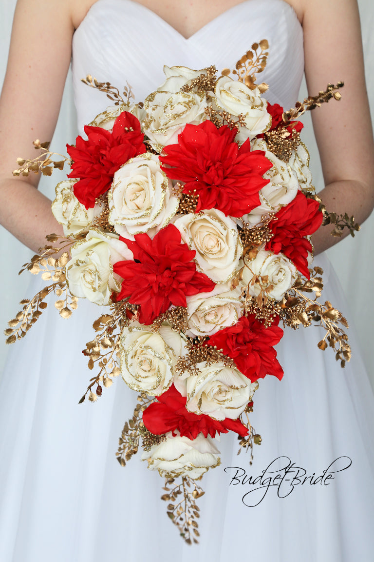 Red Wedding Bouquets - Cheap Wedding Flowers  Tagged "gold"  Budget-Bride