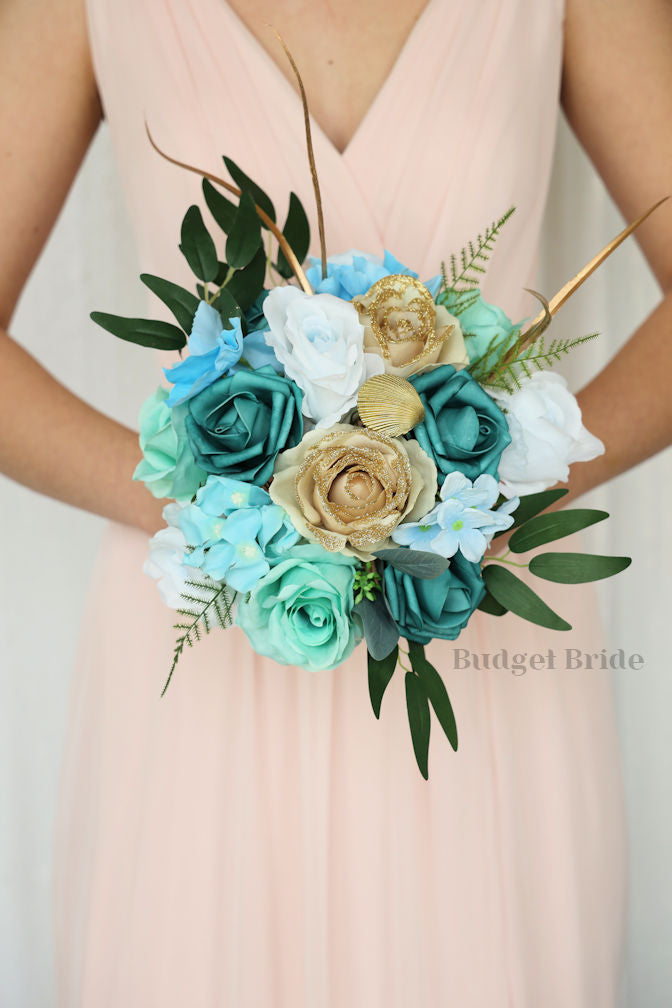 Poseidon Seaglass Cascade Wedding Bouquet / – Budget-Bride