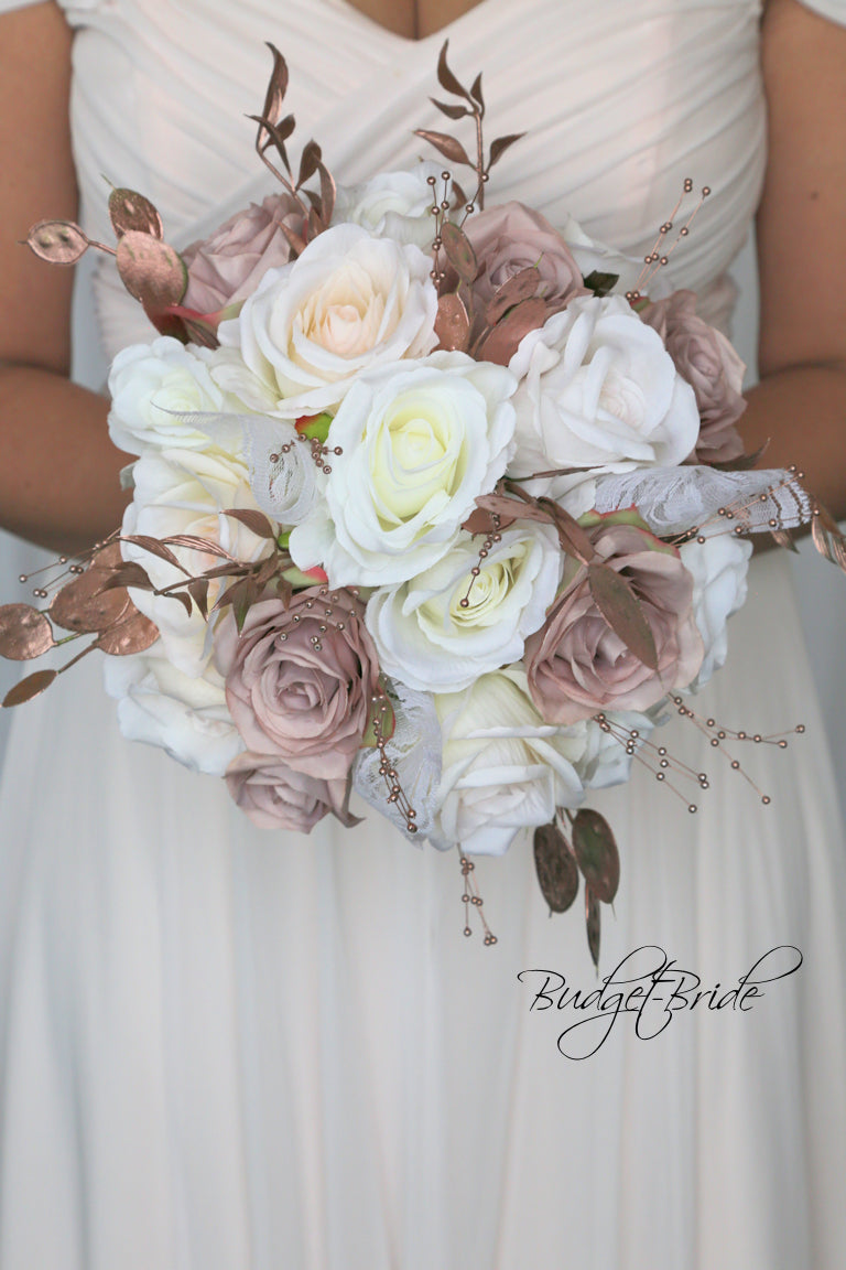 Percy Cascading Brides Bouquet in Rose Gold / Budget-Bride Percy Cascading Brides Bouquet in Rose Gold / Budget-Bride