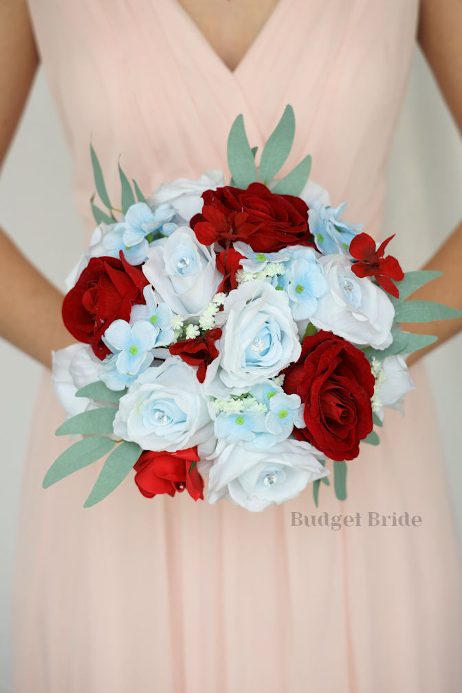 Baby Blue and Red Wedding Flowers / – Budget-Bride