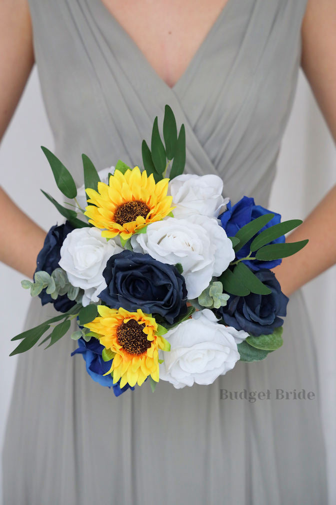 Sunflower and Blue Bridal Bouquet / Budget-Bride Sunflower and Blue Bridal Bouquet / Budget-Bride
