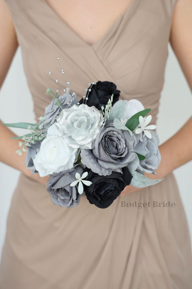 Silver and Gray Teardrop Wedding Bouquet / – Budget-Bride