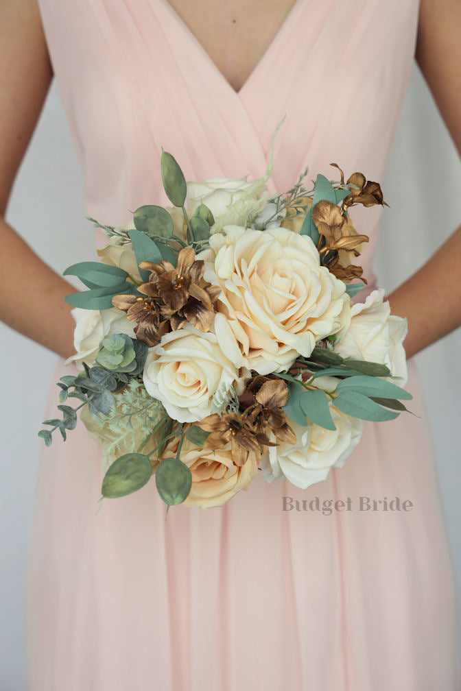 bridal bouquet for champagne dress Champagne Wedding Brooch Bouquet: Handmade Pearl Rose Posy